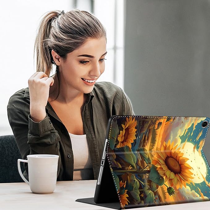 Case for Galaxy Tab A9 Plus , Auto Sleep/Wake Multi-Angle Viewing Slim Folio Stand Cover for Samsung Galaxy Tab A9+/A9 Plus 11 Inch 2023 (SM-X210/X216/X218), Sunflower Painting Petals