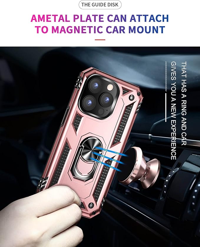 ADDIT Phone Case for iPhone 14 Pro Case,with Kickstand Ring,Adjustable Stand,Military Grade,Heavy Duty Protection,Shockproof,Anti-Fingerprint,Support Magnet Car Mount,Rose Gold