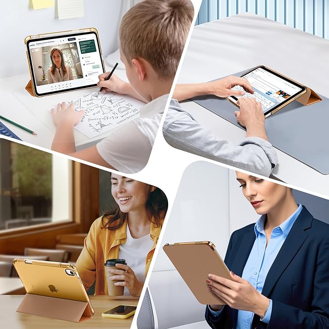 MoKo for iPad (A16) 11th Generation Case 11 Inch 2025, iPad 10th Generation Case 10.9 Inch 2022 with Pencil Holder, Slim Light Trifold Protective Cover with Hard PC Translucent Back Shell, Dark Coffee