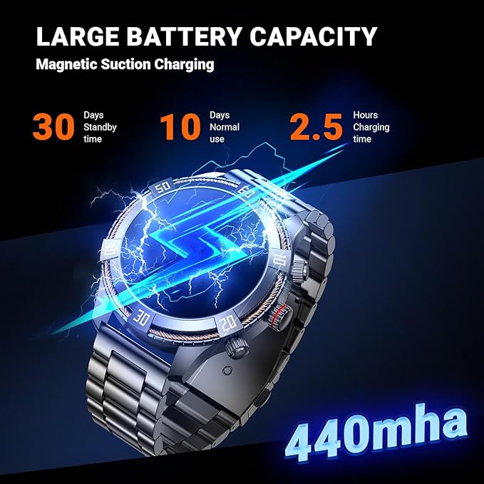 Smart Watch for Men Bluetooth Answer/Make Call, 1.43" AMOLED Display Luxury Smartwatch, Fitness Tracker with 100+ Sport Modes, Heart Rate/Sleep Monitor for iOS Android, 2 Watch Bands (Black)