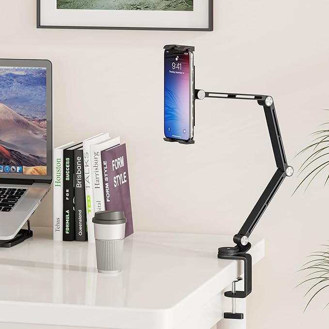 Tablet Stand Holder, Adjustable Foldable Tablet Arm iPad Desk Mount with 360°Rotate Base, Phone Holder iPad Stand for Desk and Bed, Compatible with Tablets, Phones or Other 4-15.6" Device