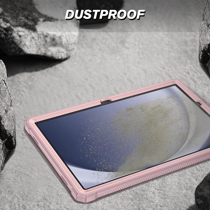 Fintie Shockproof Case for Samsung Galaxy Tab A9 Plus/A9+ 5G 11 Inch 2023 Model (SM-X210/X216/X218), Tuatara Rugged Unibody Hybrid Bumper Kickstand Cover Built-in Screen Protector, Rose Gold