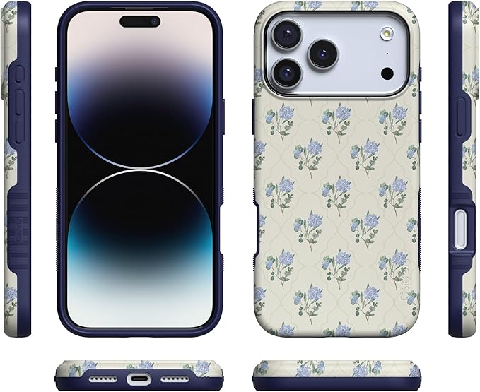 Casely iPhone 17 Pro Case | Vintage Garden | Blue Hydrangea | Compatible with MagSafe | Bold Protective Design