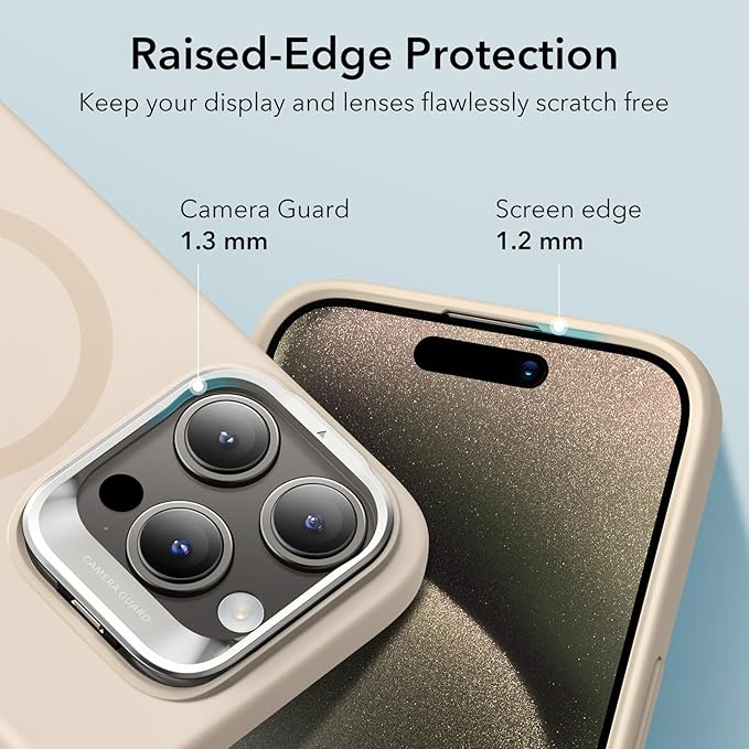 ESR for iPhone 15 Pro Case, MagSafe Silicone Case with Stand, Military-Grade Protection, Built-in Camera Stash Stand, Magnetic Phone Case for iPhone 15 Pro, Cloud Series,Light Tan