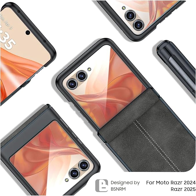 for Motorola Razr 2024 Case/Razr 2025 Case, Built-in Screen Protector & Hinge Protection & Ultra Thin PU Leather Matte PC Shockproof Cover Phone Case for Moto Razr 2024/2025(Black Gray)