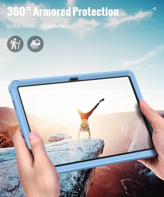 MoKo Case Fit Galaxy Tab A9 Plus 11-Inch 2023 (SM-X210/X216/X218), Shockproof Full Body Rugged Stand Back Cover Built-in Screen Protector Fit Galaxy Tab A9+ 11" 2023, Sunny Sky Blue