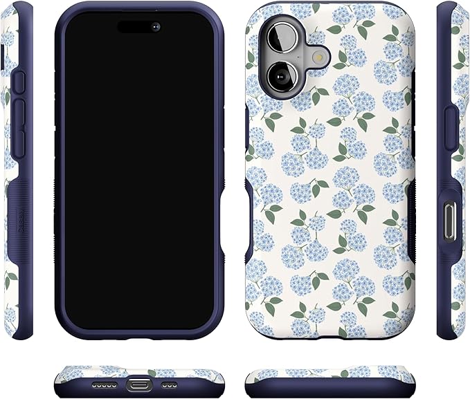 Casely iPhone 17 Case | Nantucket Cottage | Blue Hydrangea | Bold Protective Design | Compatible with MagSafe