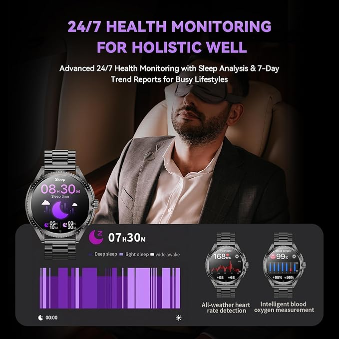 Military Smart Watch for Men (2025/Voice Assistant) 1.75-inch HD AMOLED Tactical Smartwatch for Android iOS 100+ Sport Mode Fitness Tracker with Heart Rate SpO2 Sleep Monitor IP67 Waterproof 2 Straps
