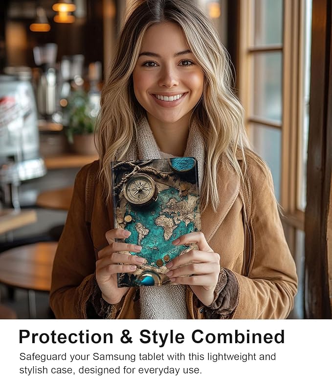 Case for Samsung Galaxy Tab S10 FE/ S9 FE 5G 10.9 Inch/Tab S9 11 Inch, Slim PU Leather Stand Cover with Auto Wake/Sleep, Multi-Angle Viewing & Shockproof, Ancient Map