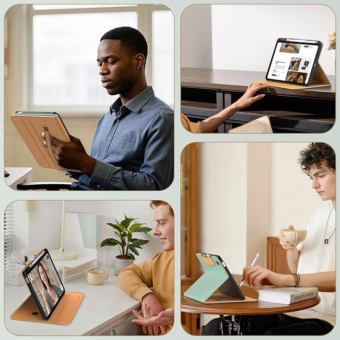 MoKo for iPad (A16) 11th Generation Case 11 inch 2025, iPad 10th Generation Case 10.9" 2022 with Pencil Holder & Pocket, Premium Leather Folio Stand Cover, Multiple Viewing Angles, Agave Green