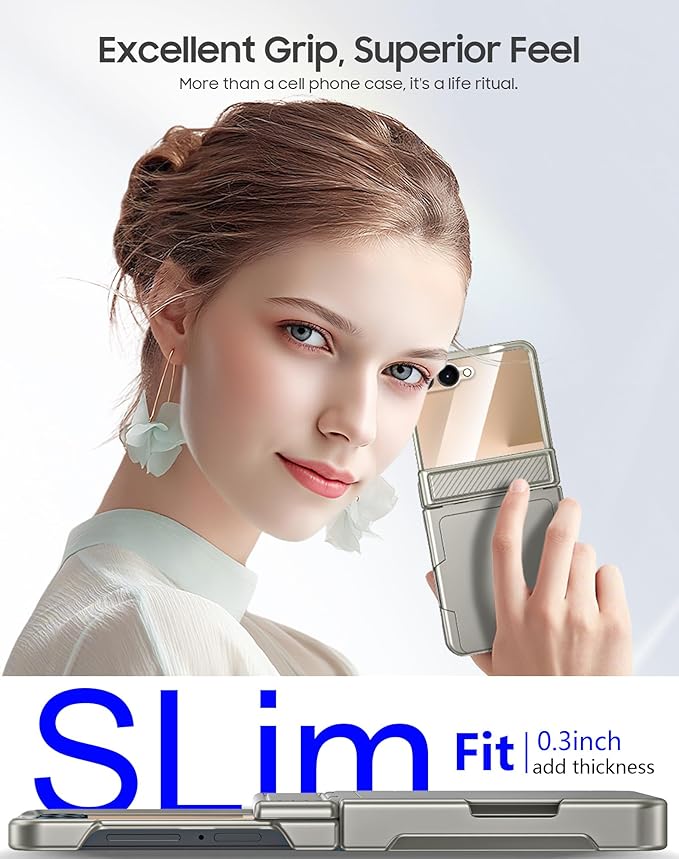 for Samsung Galaxy Z Flip 7 Case Wallet RFID Card Holder&Hinge Protection&HD Screen Protector, Full Body Shockproof Cover for Galaxy Z Flip 7(Natural Titanium)