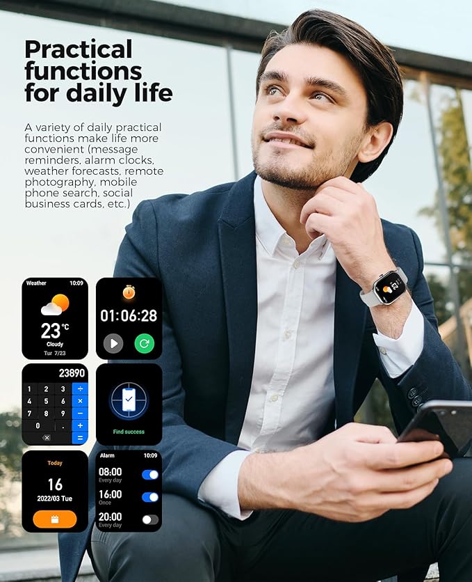 Smart Watch for Men, 1.96" AMOLED Smartwatch with 100+ Sport Modes Blood Pressure Blood Oxygen Heart Rate Monitor, IP68 Waterproof Fitness Tracker Compatible with iOS and Android(Silver)