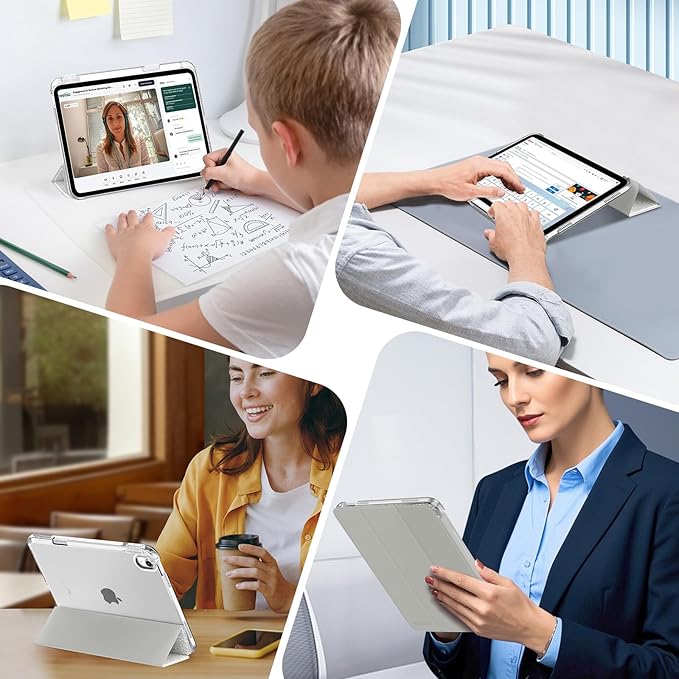 MoKo for iPad (A16) 11th Generation Case 11 Inch 2025, iPad 10th Gen Case 10.9 Inch 2022 with Pencil Holder, Slim Light Trifold Protective Cover with Hard PC Transparent Back Shell, Sparkling Silver