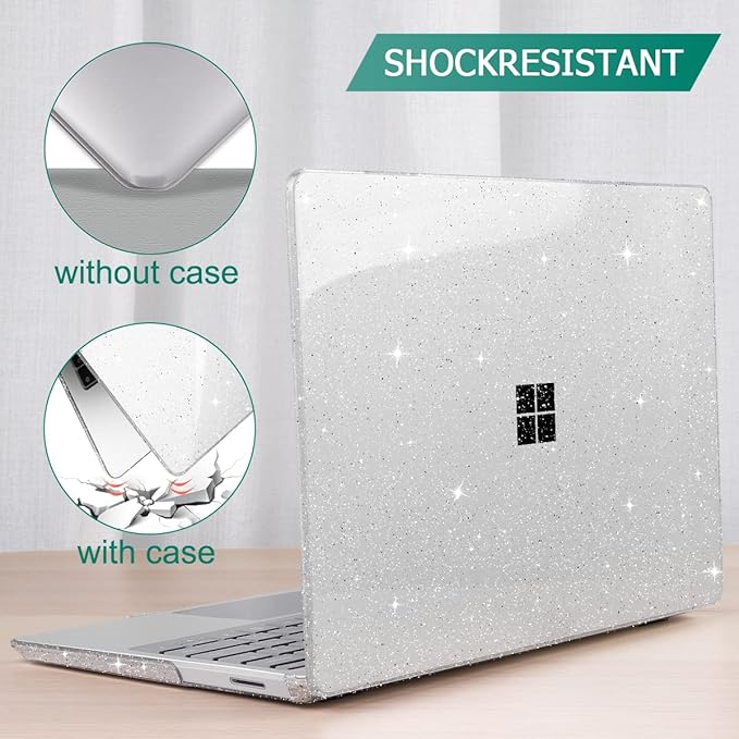 Tuiklol Case for 12.4 Inch Microsoft Surface Laptop Go 3/2 / 1 2023-2020 Releases, Plastic Hard Shell Case with Screen Protector and Keyborad Cover +Dust Plugs Model 2013/1943, Sparkly Clear