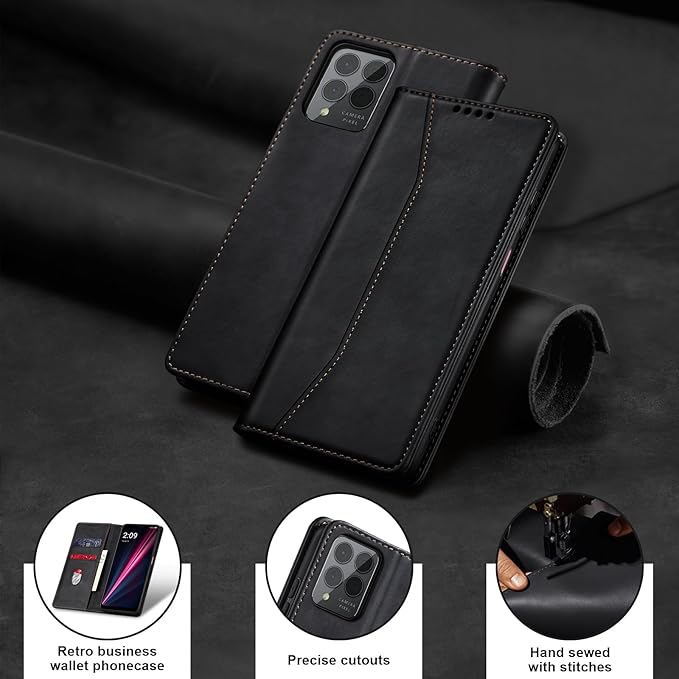 Jasonyu Flip Wallet Case for T-Mobile Revvl 6 Pro/6X Pro 5G,Leather Magnetic Folio Cover with Card Holder,Kickstand - TPU Shockproof Durable Protective Phone Case,Black