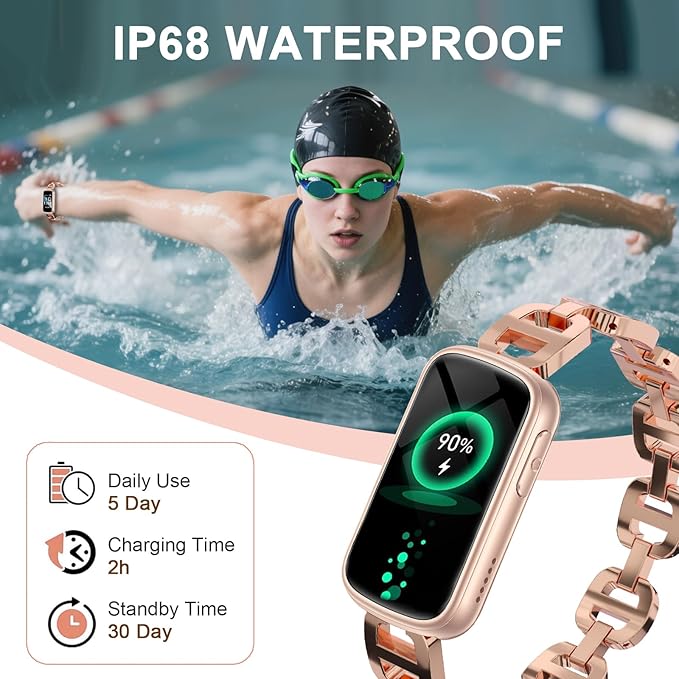 Smart Watches for Women,Fitness Trakcer with Bluetooth Call, Heart Rate/Sleep Monitor/Calories/Blood Pressure,130+ Sports Modes 1.47'' Smartwatch for Android iPhone,IP68 Waterproof,2 Bands,Rose Gold