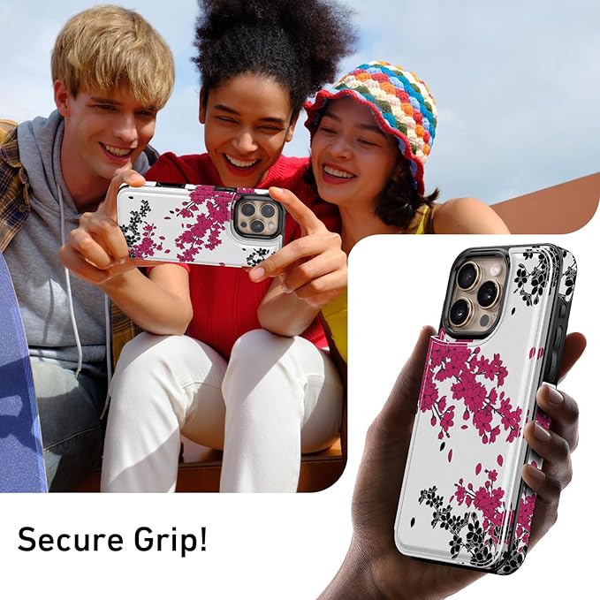 FUNMIKO for iPhone 16 Pro Max Wallet Case with Card Holder, RFID-Blocking, Military-Grade Protection & UV-Printed Artwork, Magnetic Closure with Leather Kickstand - Dramatic Blossom Drift