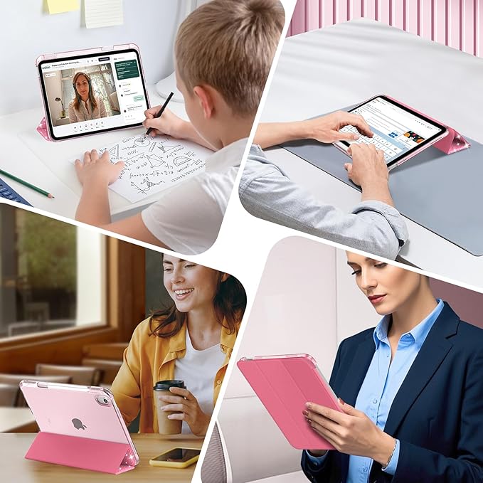 MoKo for iPad (A16) 11th Generation Case 11 Inch 2025, iPad 10th Generation Case 10.9 Inch 2022 with Pencil Holder, Slim Light Trifold Protective Cover with Hard PC Translucent Back Shell,Glitter Pink