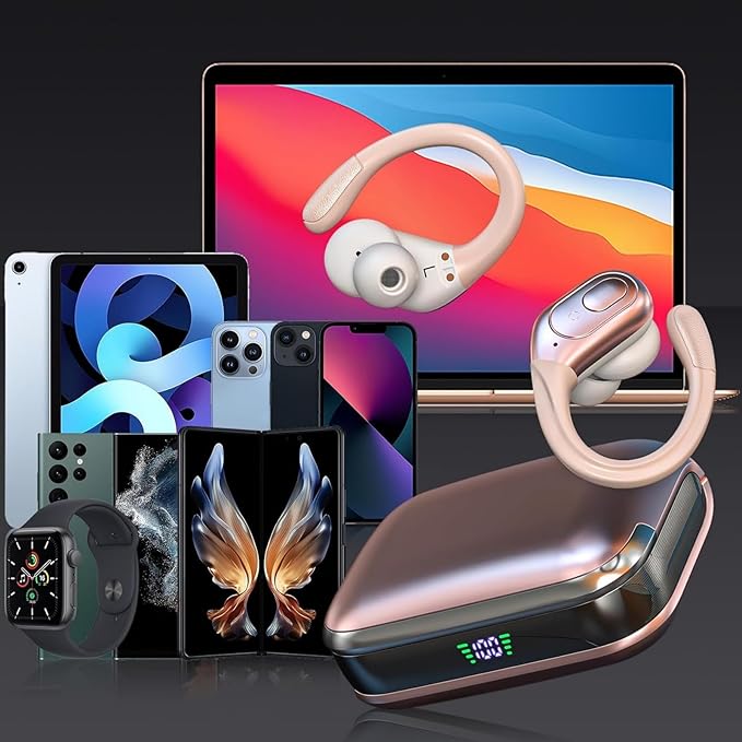 Wireless Earbuds Bluetooth 5.4 Headphones, Noise Canceling Ear Buds with 75hr Playtime, LED Power Display, IPX7 Waterproof Earphones Over-Ear Earphones for Sports/Workouts - Rose Gold