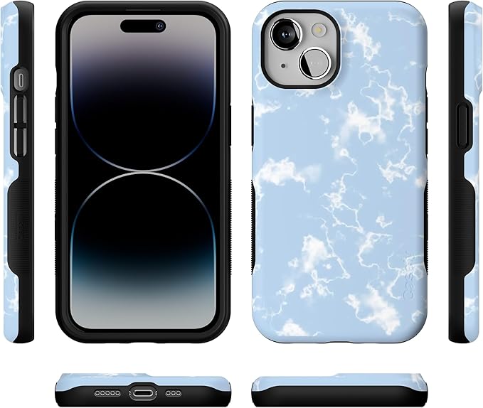 Casely iPhone 14 Case | Light Blue Skies | Marble Clouds | Compatible with MagSafe | Bold Protective Design