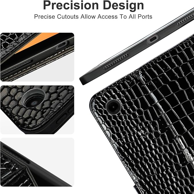 Elegant Case for Samsung Galaxy Tab A9 Plus 11 Inch 2023(Model: SM-X210/X216/X218), Premium Leather Crocodile Cover | Stand | Card Pockets| Wrist Strap| S Pen Holde for Women Girls(Black)