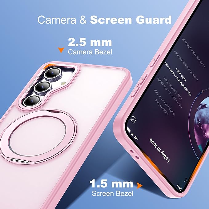for Samsung Galaxy S23 FE Case with 360° Rotatable Magnetic Ring Stand Compatible with Mag-Safe Military Protection Shockproof Matte Translucent Phone Cases for S23 FE,Pink