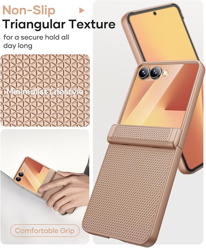 Vihibii for Samsung Galaxy Z Flip 7 Case with Outer Screen Protector & Rugged Hinge Protection & Non-Slip Texture, Shockproof Sturdy Full Body Phone Cover for Samsung Galaxy Z Flip 7 2025, Rose Gold