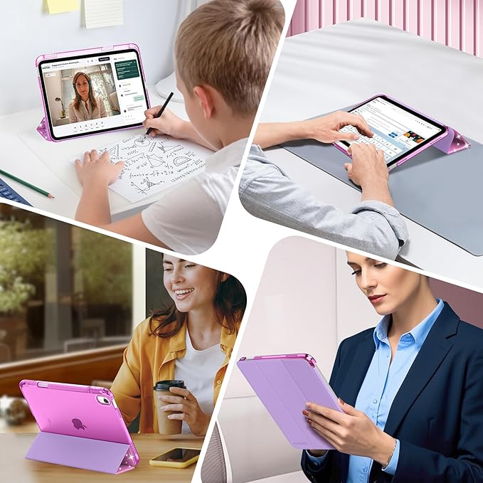 MoKo for iPad (A16) 11th Generation Case 11 Inch 2025, iPad 10th Gen Case 10.9 Inch 2022 with Pencil Holder, Slim Light Trifold Protective Cover with Hard PC Translucent Back Shell, Glitter Purple