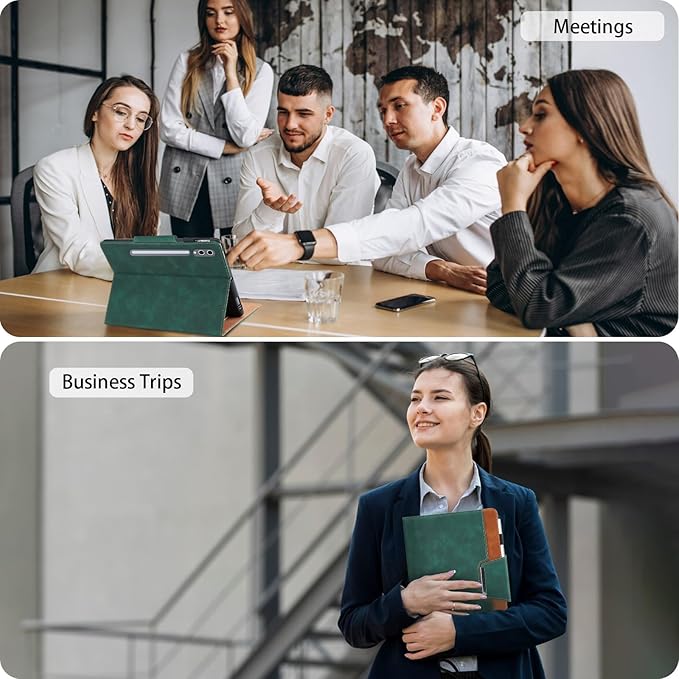 Case for Samsung Galaxy Tab S10 Plus/S9 FE Plus/S9 Plus 12.4 Inch - Multi-Angle Viewing Stand Cover with Pocket, PU Leather Folio Case with Magnetic Clasp, Auto Wake/Sleep Smart Tablet Cover, Green