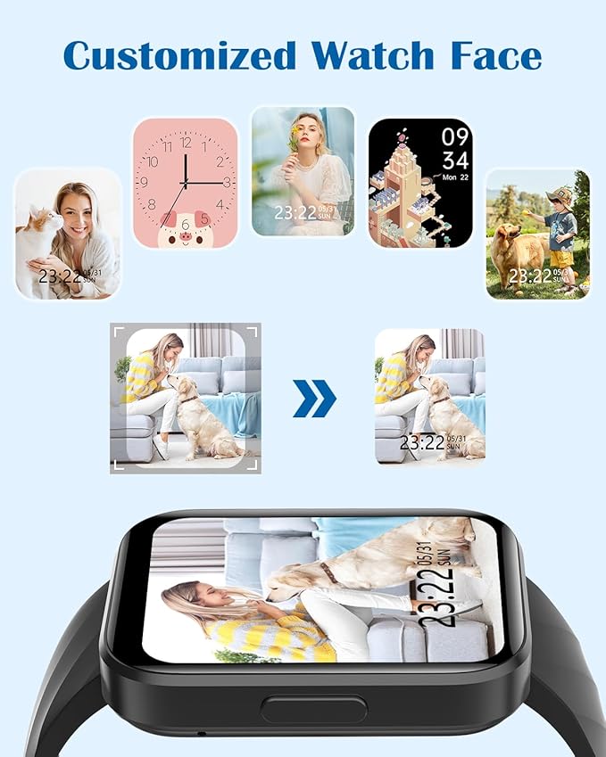 RUIMEN Smart Watches for Men Women (Answer/Make Calls) Compatible with iPhone/Android Phones, 1.85" HD Screen Fitness Tracker Heart Rate Monitor 100+ Sports Tracker Watch Waterproof (Black)