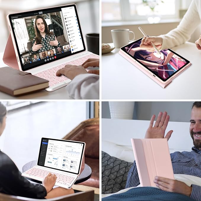 MMK Galaxy Tab A9 Plus Case with Keyboard, Samsung A9 Plus Tablet Case Keyboard (11" 2023, SM-X210/X216/X218), Wireless Detachable-Gentle Mousse Pink