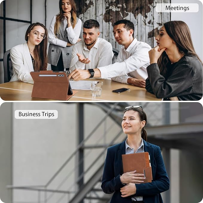 Case for Samsung Galaxy Tab S10 Plus/S9 FE Plus/S9 Plus 12.4 Inch - Multi-Angle Viewing Stand Cover with Pocket, PU Leather Folio Case with Magnetic Clasp, Auto Wake/Sleep Smart Tablet Cover, Brown