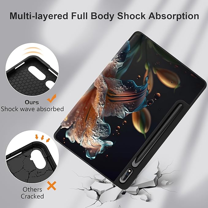 Case for Samsung Galaxy Tab S8 2022 & S7 2020, Shockproof Tablet Case for Samsung Tab S8/S7 11 inch with Auto Sleep/Wake & Trifold Stand & Soft TPU Back Cover, Water Flower