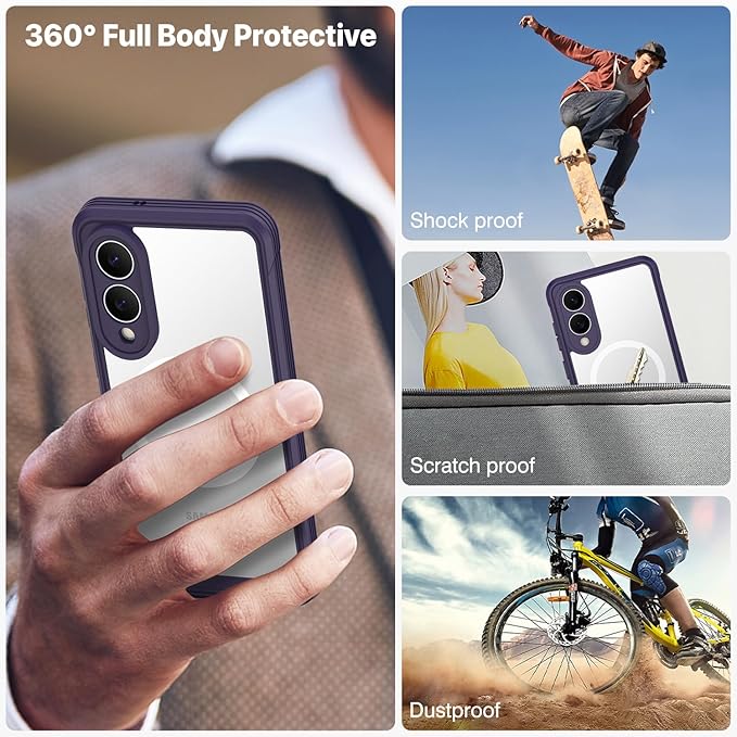 CENHUFO Magnetic for Samsung Galaxy S25 Edge Case, Full Body Phone Case with Built-in 9H Tempered Glass Privacy Screen Protector and Camera Lens Protector, Shockproof Clear Cover Bumper - Purple