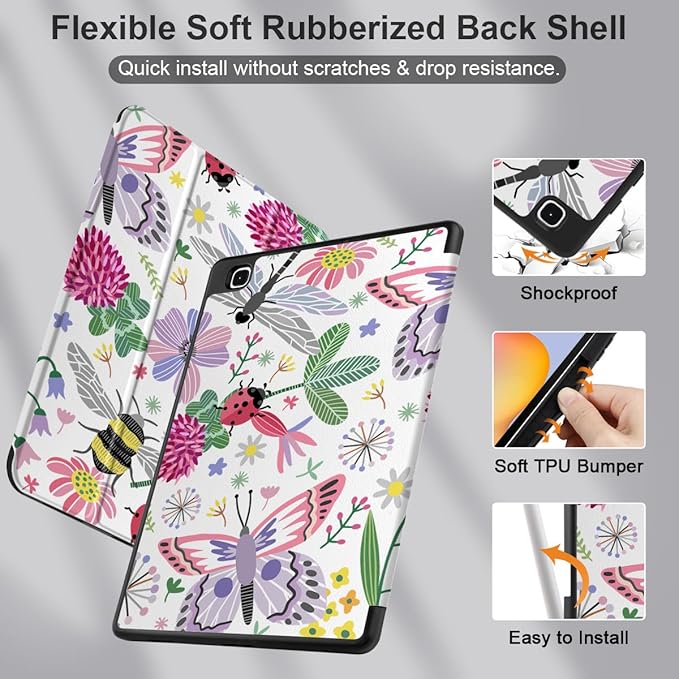 DONGKE Case for Samsung Galaxy Tab S6 Lite 10.4 Inch 2024/2022/2020, Trifold Stand + S Pen Holder + Auto Wake/Sleep + Soft TPU Protective Stand Back Cover, Dragonfly