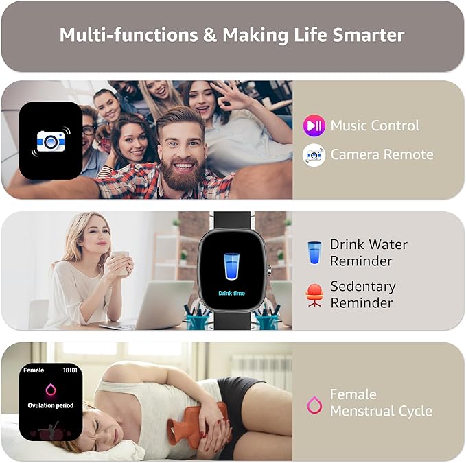Smart Watch for Men Women Make/Answer Calls,1.83"Fitness Tracker with Sleep Tracker/Blood Pressure/Heart Rate Monitor,Pedometer,100+ Sport Modes,IP68 Waterproof,350 Mah, Compatible with Android&iPhone