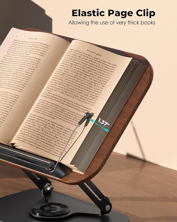 Viozon Book Stand for Reading,Book Holder, Height&Angle Adjustable, 360° Rotating Base, Foldable and Portable, Lightweight for Office, Kitchen, School Textbook, Recipe, Magazine,Kindle,Tablet DW