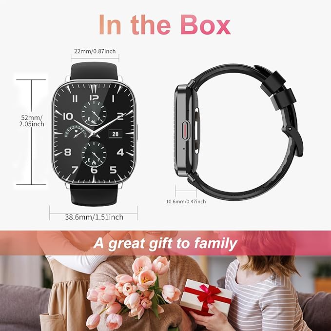 Smart Watch for Men and Women, 2.01-inch HD Touch Screen, 120+ Sports Modes/IP67 Waterproof/Heart Rate/Sleep Monitoring (Answer/Make Calls), for Android/iOS (Black)