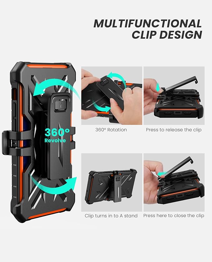 for iPhone 13/14 Protective Case: for iPhone 16e Cover with Belt Clip Holster | Durable Dual-Layer Design with Built-in Kickstand | Heavy Duty Military Grade Hard Protection Shock Proof Orange