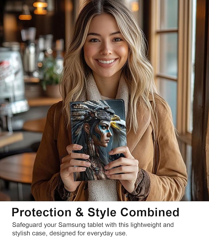 Case for Samsung Galaxy Tab S10 FE/ S9 FE 5G 10.9 Inch/Tab S9 11 Inch, Slim PU Leather Stand Cover with Auto Wake/Sleep, Multi-Angle Viewing & Shockproof, Native American Woman