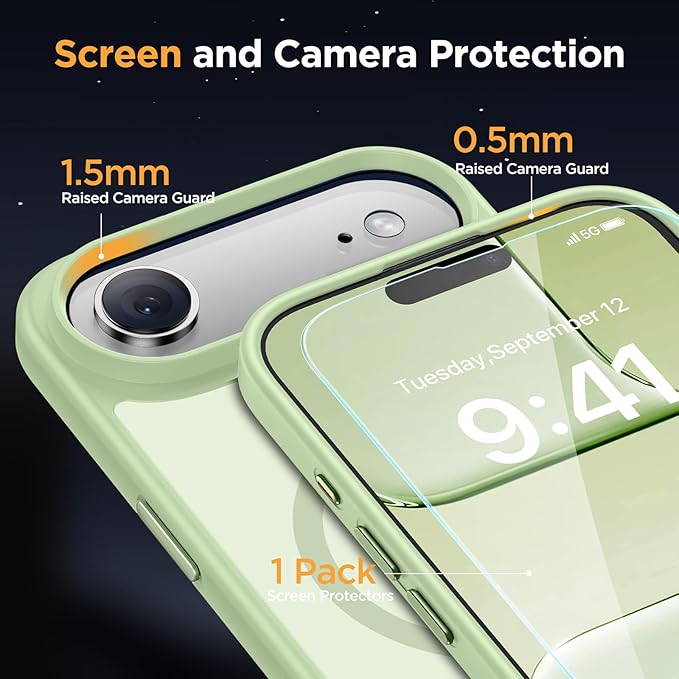 Miracase Magnetic for iPhone Air Case 2025 with Screen Protector(Compatible with MagSafe), Slim Thin Translucent Matte Military-Grade Protected Phone Cover for iPhone 17 Air 6.5" Armbands, Green