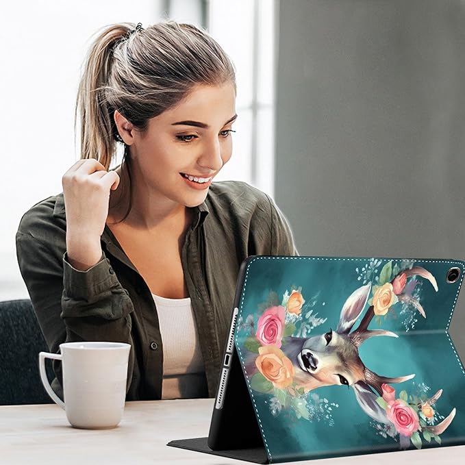 Case for Galaxy Tab A9 Plus , Auto Sleep/Wake Multi-Angle Viewing Slim Folio Stand Cover for Samsung Galaxy Tab A9+/A9 Plus 11 Inch 2023 (SM-X210/X216/X218), Watercolor Deer with Flowers