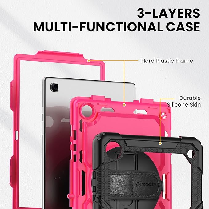 Timecity for Samsung Galaxy Tab A7 10.4 Case 2020/2022, SM-T500/T503/T505/T507/T509, Durable Sturdy Case with Screen Protector Swivel Stand Hand Shoulder Strap Drop-Proof for Galaxy A7 Tablet - Rose