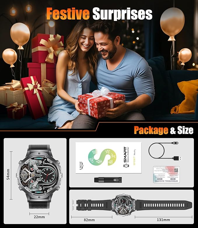 LIGE Military Smart Watch with 900mAh Battery(60+Standby),1.73" AMOLED with Compass Altitude and Barometric Pressure,110+ Sports Mode Tactical Fitness Tracker/Bluetooth Call Android iOS Smartwatch