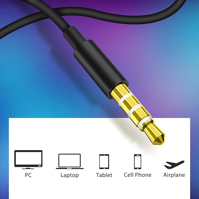 Jiunai 3.5mm Wired Earbuds Headphones School in Ear Built-in Mic Track Control Magnetic Noise Isolated Stereo S M L Ear Tips Tangle Free Earphone for iPhone iPad Android Tablet Travel Gradient Purple