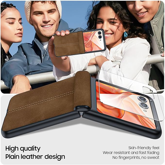 for Motorola Razr 2024 Case/Razr 2025 Case, Built-in Screen Protector & Hinge Protection & Ultra Thin PU Leather Matte PC Shockproof Phone Cover Smartphone Case for Moto Razr 2024/2025(Brown)