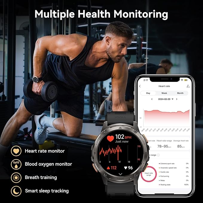 AMAZTIM Smart Watches for Men,60 Days Extra-Long Battery, Rugged Military Bluetooth Call(Answer/Dial Calls),1.43" Ultra HD AMOLED Display,Full Metal Body SmartWatch Compatible iPhone and Android