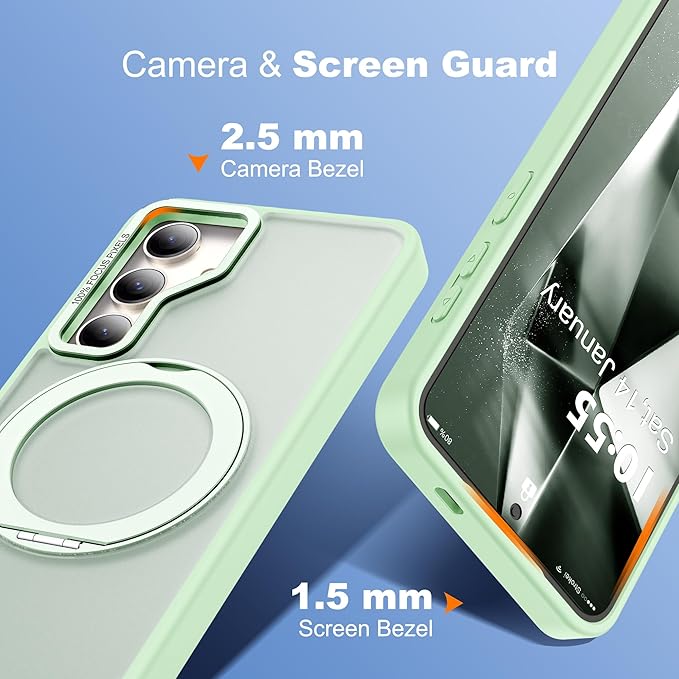 for Samsung Galaxy S25 Case with 360°Rotatable Magnetic Ring Stand Compatible with Mag-Safe Military Protection Shockproof Matte Translucent Phone Cases for Samsung Galaxy S25,Green