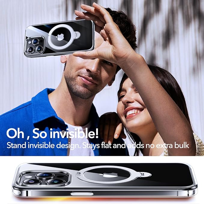 Anqrp 360° All-in-ONE Crystal Clear Case for iPhone 15 Pro with Rotatable Magnetic Stand, Compatible with MagSafe, Anti-Yellowing Transparent MIL-Grade Shockproof Phone Case Cover for iPhone 15 Pro