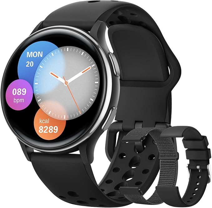 Samrt Watches for Women Men, 42mm Smart Watch with 400+ Watch Face, 70+ Sport Modes, 24/7 Heart Rate, Sleep Monitor, Answer/Make Calls, Waterproof Activity Fitness Tracker for Android & iPhone (Black)